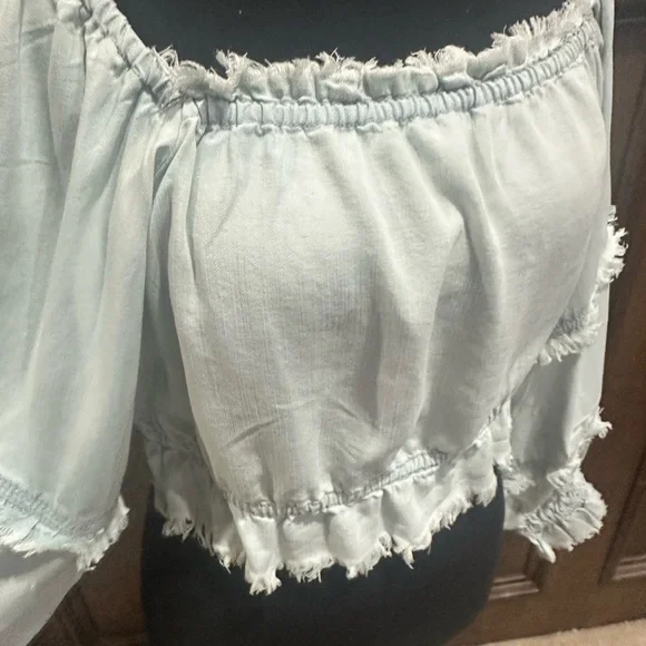 NWT SIZE XL Ramy Brook Sky Blue Smocked Blouse - Picture 5 of 11